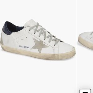 NEVER WORN Golden Goose Superstar Low Top Sneaker, White/Ice/Night Blue